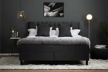 Lucky Komplett Sengpakke Kontinentalseng med Sengegavl 180x200 cm - Svart / Grå - Møbler - Senger - Kontinentalsenger