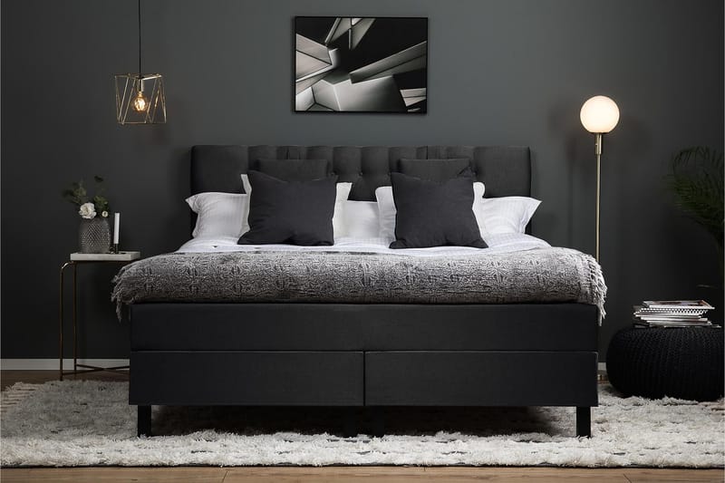 Lucky Komplett Sengpakke Kontinentalseng med Sengegavl 180x200 cm - Svart / Grå - Møbler - Senger - Kontinentalsenger