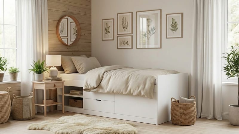 Lundvik sengeramme 90x200 cm med oppbevaring inklusive madrass - Hvit - Møbler - Senger - Sengeramme & sengestamme