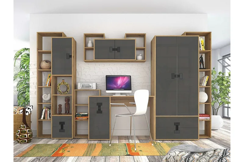 Castlebay Möbelset För Sovrum Grey High Gloss - Møbler - Senger - Møbelsett til soverom