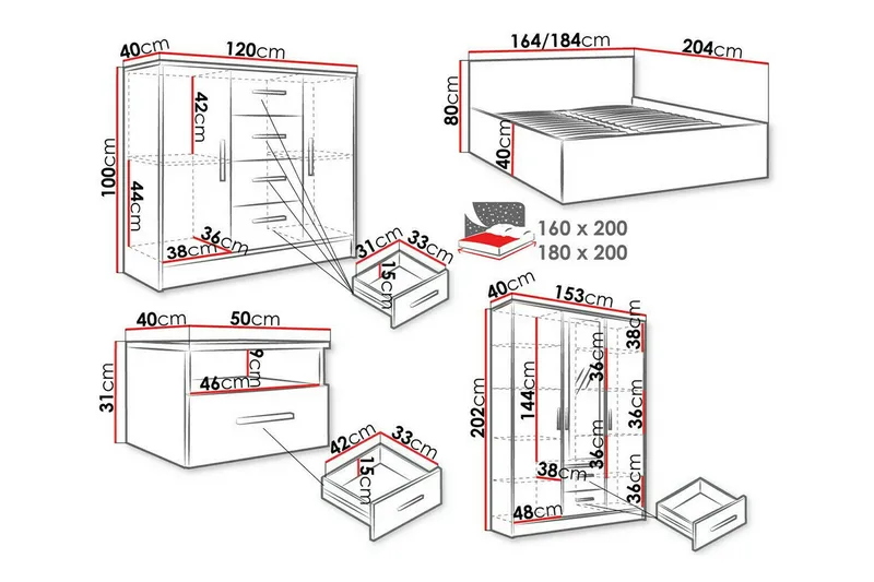 Kintore Møbelsett for soverom - Hvid - Møbler - Senger - Møbelsett til soverom