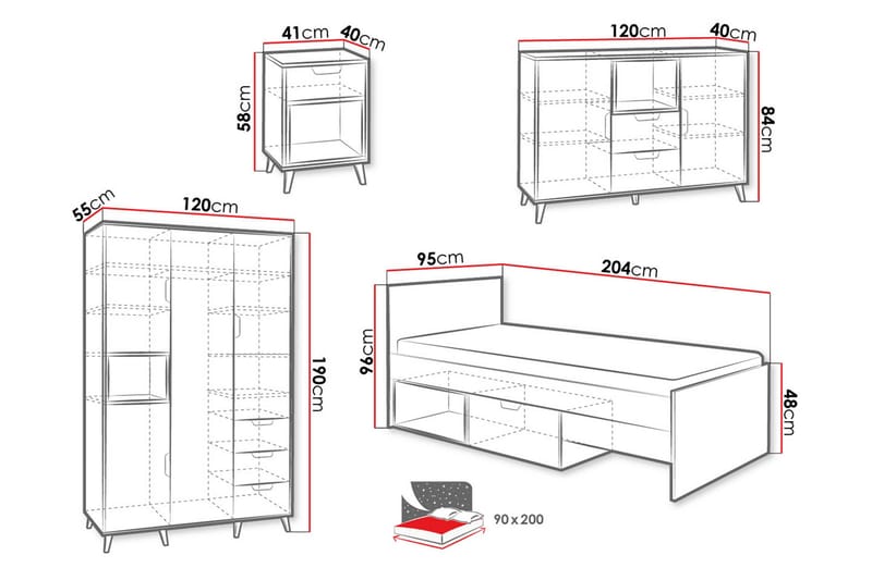 Sayuki Møbelsett Til Soverom - Hvit/Grå - Møbler - Senger - Møbelsett til soverom