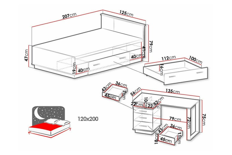 Strathy Møbelsett for Soverom - Svart - Møbler - Senger - Møbelsett til soverom