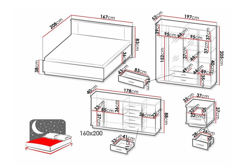 Strathy Møbelsett for Soverom - Svart - Møbler - Senger - Møbelsett til soverom
