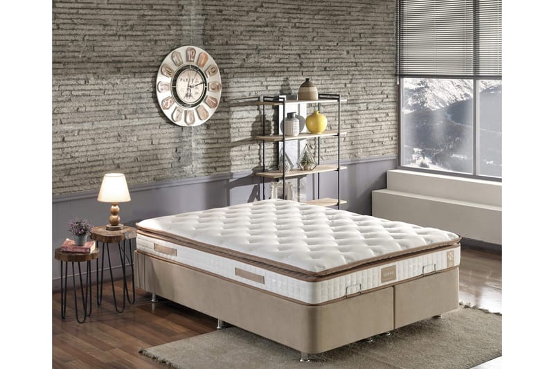 Springfjærmadrass 200x200 cm, Hvit/Brun