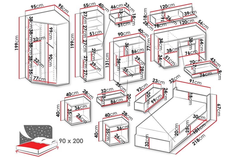 Metropolitan Møbelsett For Soverom - Brun/Hvit/Lysegrå/Sort - Møbler - Senger - Møbelsett til soverom