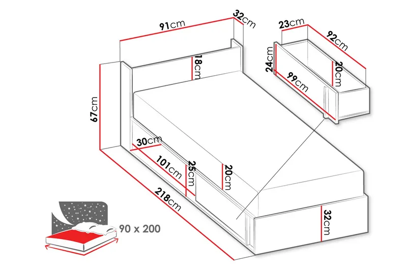 Metropolitan Sengeramme 90x200 cm - Brun/Hvit/Lysegrå/Sort - Møbler - Senger - Sengeramme & sengestamme