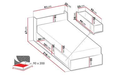Metropolitan Sengeramme 90x200 cm - Brun/Hvit/Lysegrå/Sort - Møbler - Senger - Sengeramme & sengestamme