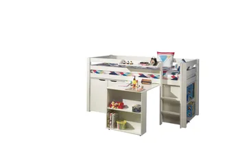 Middelseng med skrivebord, bokhylle, skap med 2 dører og hylle Pino - Møbler - Barnemøbler - Barnemøbelsett