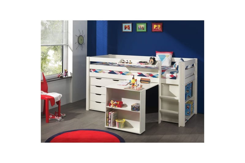Middelseng med skrivebord, bokhylle og skap med 4 dører med hylle Pino - Møbler - Barnemøbler - Barnemøbelsett