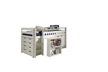 Middelseng med skrivebord, skap med 4 dører, hylle og skap med 2 dører Pino - Møbler - Barnemøbler - Barnemøbelsett