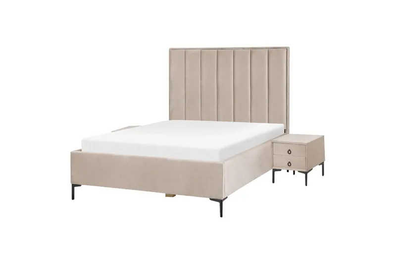Möbelset för sovrum Mörkgrå, Beige, Svart 140x200