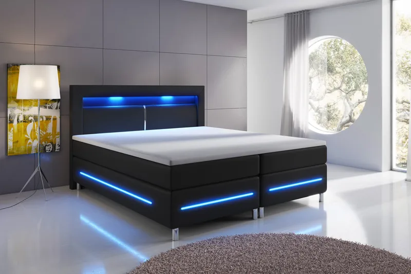 Modena Luksus Komplett Sengpakke med LED-belysning 180x200 cm - Svart - Møbler - Senger - Kontinentalsenger
