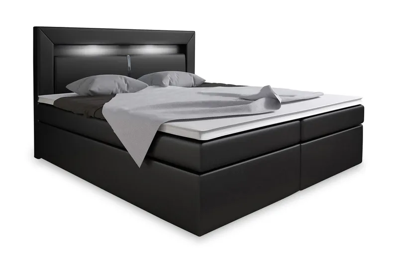 Modena Sengepakke 140x200 med Oppbevaring LED-belysning, Svart
