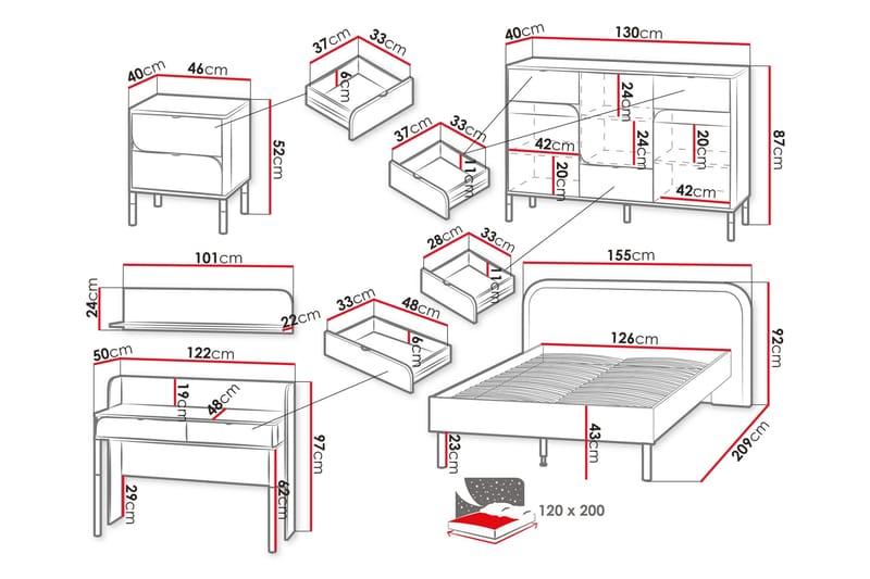 Monfort Møbelsett For Soverom - Beige - Møbler - Senger - Møbelsett til soverom