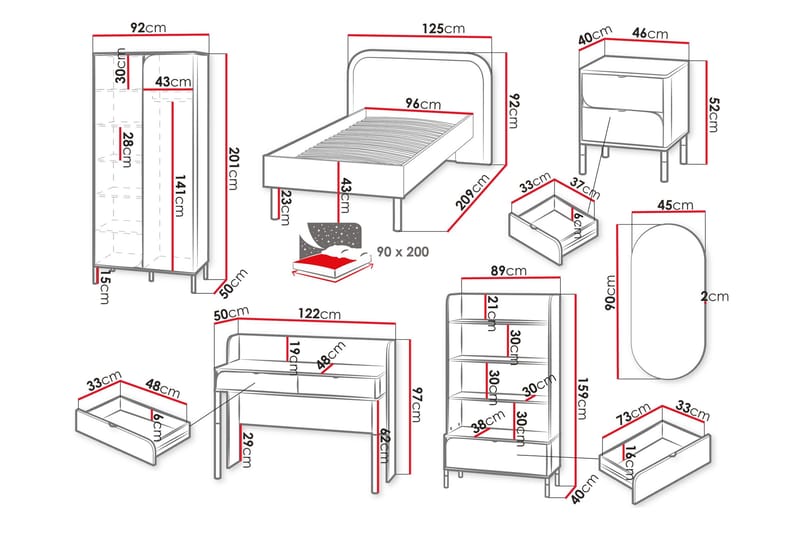 Monfort Møbelsett For Soverom - Beige - Møbler - Senger - Møbelsett til soverom