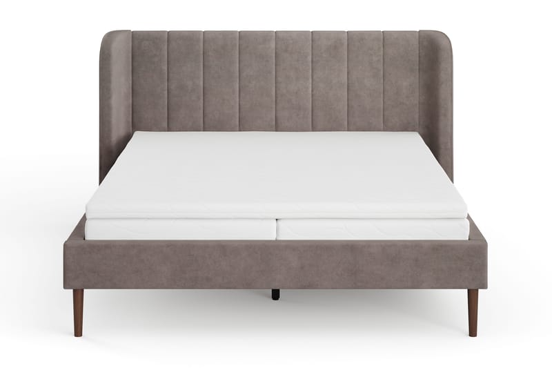 Nattljus sengeramme 160x200 cm valnøtt med HVILA fjærmadrass og overmadrass i polyesterskum med vaskbart trekk - Brun - Møbler - Senger - Sengeramme & sengestamme