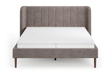 Nattljus sengeramme 160x200 cm valnøtt med HVILA pocketfjærmadrass og vendbar overmadrass med sommer- og vinterside med vaskbart trekk - Brun - Møbler - Senger - Sengeramme & sengestamme