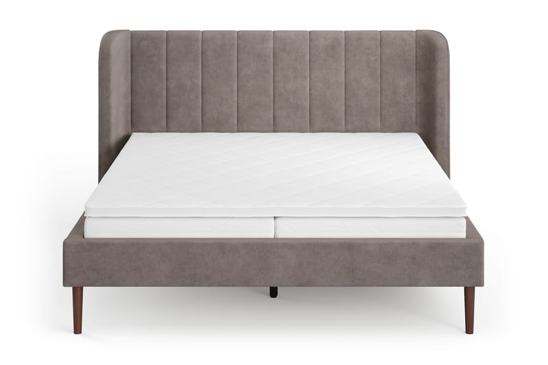 Nattljus sengeramme 160x200 cm valnøtt med HVILA pocketfjærmadrass og vendbar overmadrass med sommer- og vinterside med vaskbart trekk - Brun - Møbler - Senger - Sengeramme & sengestamme