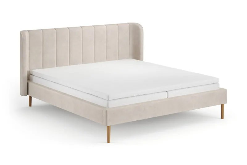 Nattljus sengeramme 180x200 cm eik med HVILA skummadrass og overmadrass i polyesterskum med vaskbart trekk, Beige