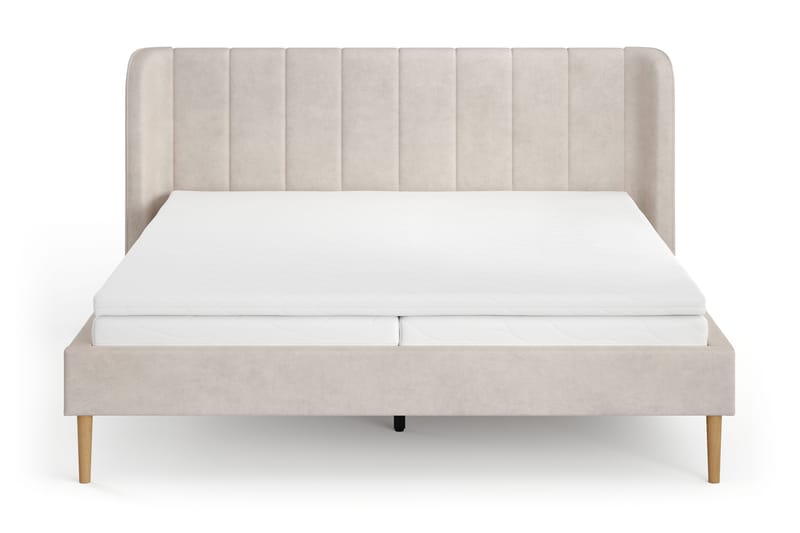 Nattljus sengeramme 180x200 cm eik med HVILA skummadrass og overmadrass i polyesterskum med vaskbart trekk - Beige - Møbler - Senger - Sengeramme & sengestamme