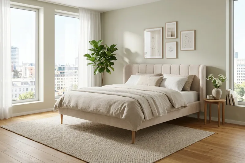 Nattljus Sengeramme 180x200 cm med buet sengegavl - Beige - Møbler - Senger - Sengeramme & sengestamme