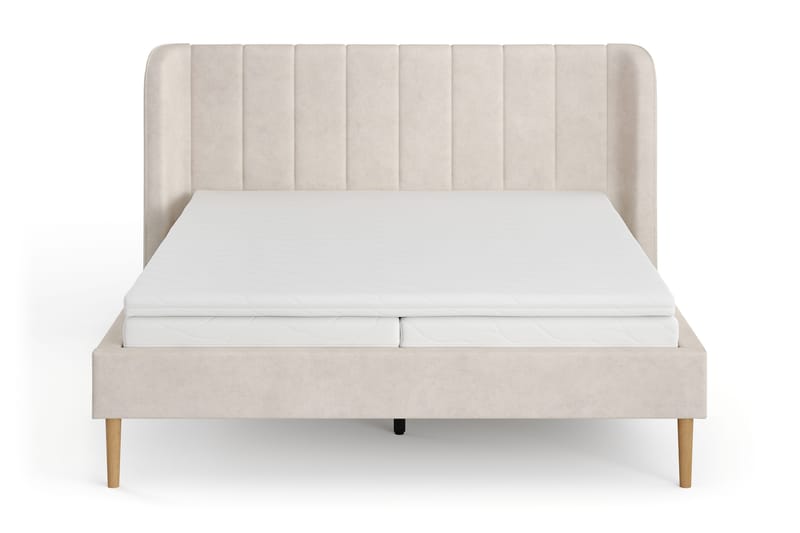 Nattlys sengeramme 160x200 cm eik med HVILA skummadrass og overmadrass i memoryskum med vaskbart trekk - Beige - Møbler - Senger - Sengeramme & sengestamme