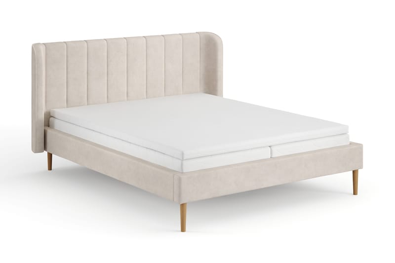 Nattlys sengeramme 160x200 cm eik med HVILA skummadrass og overmadrass i polyeterskum med vaskbart trekk, Beige