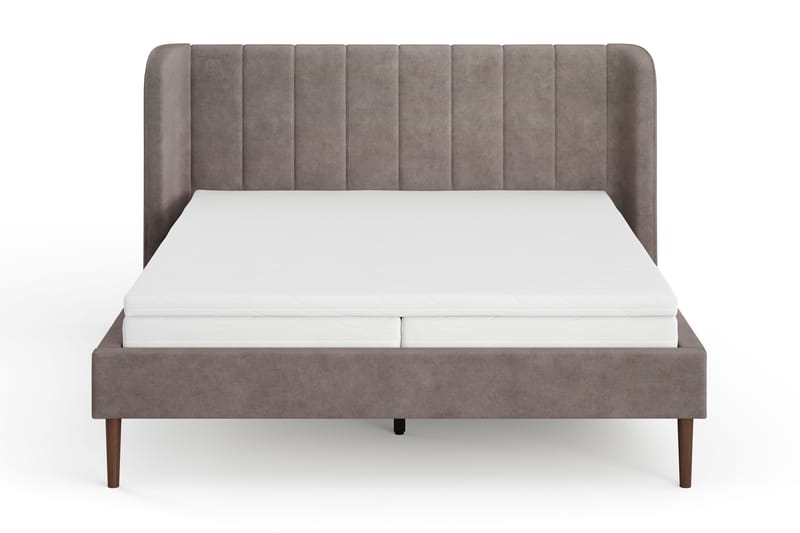 Nattlys sengeramme 160x200 cm valnøtt med HVILA pocketfjærmadrass og overmadrass i memoryskum med vaskbart trekk - Brun - Møbler - Senger - Sengeramme & sengestamme
