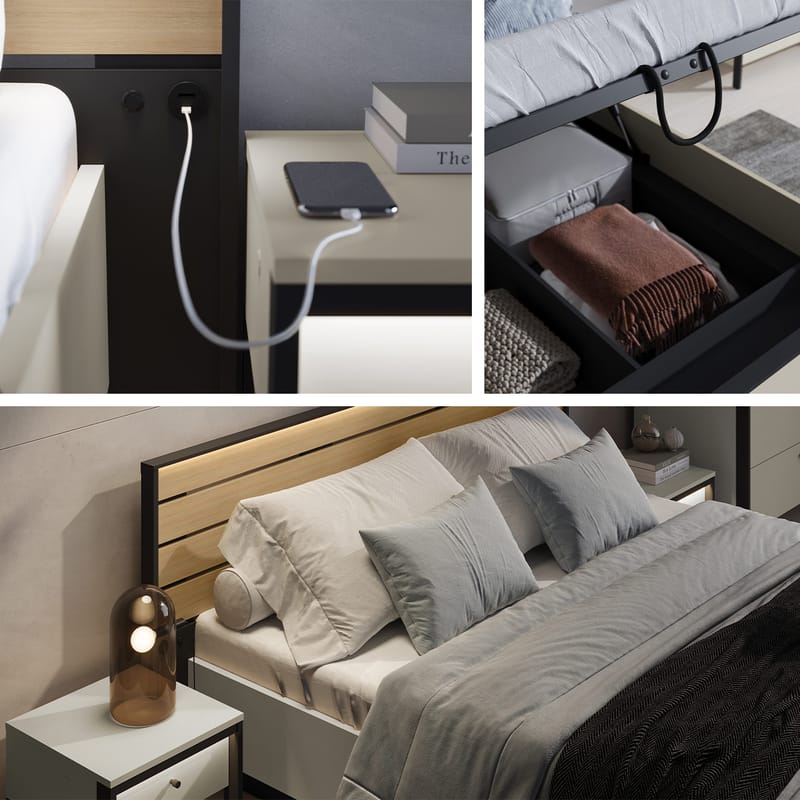 Navron Sengeramme 180x200 cm - Beige/Svart - Møbler - Senger - Sengeramme & sengestamme