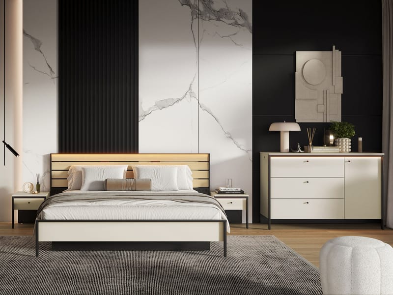 Navron Soveromsmøbelsett - Beige/Svart - Møbler - Senger - Møbelsett til soverom