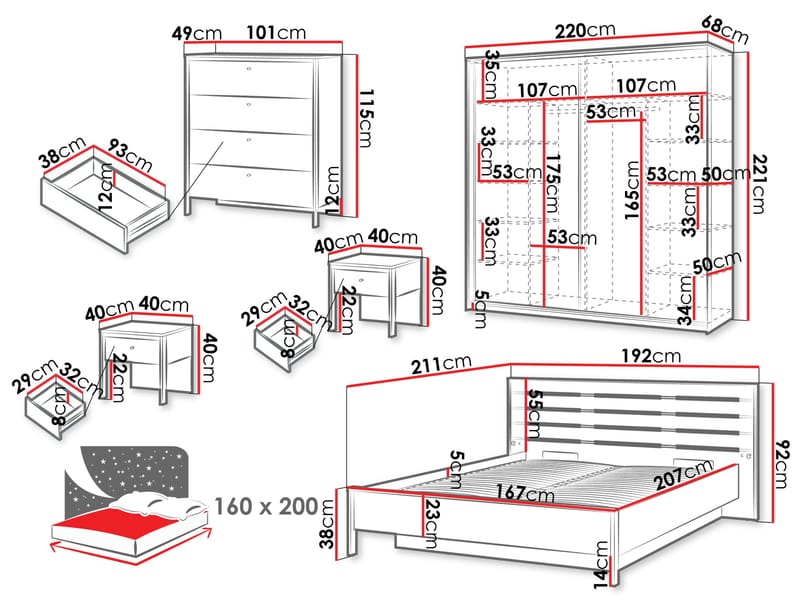 Navron Soveromsmøbelsett - Beige/Svart - Møbler - Senger - Møbelsett til soverom