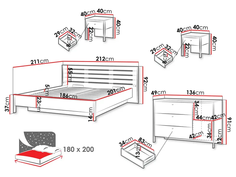 Navron Soveromsmøbelsett - Beige/Svart - Møbler - Senger - Møbelsett til soverom