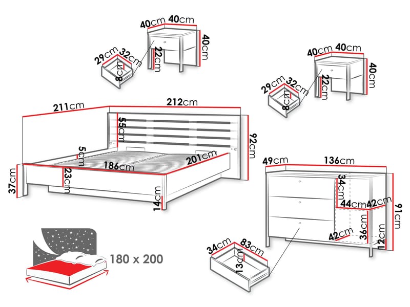 Navron Soveromsmøbelsett - Beige/Svart - Møbler - Senger - Møbelsett til soverom