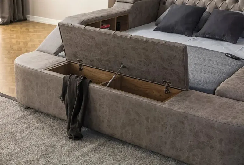 Olyvan sengepakke med benk og oppbevaring 250x290 cm kunstlær - Brun - Møbler - Senger - Sengeramme & sengestamme