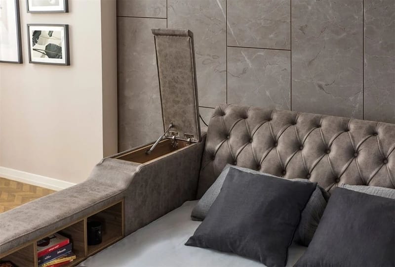 Olyvan sengepakke med benk og oppbevaring 250x290 cm kunstlær - Brun - Møbler - Senger - Sengeramme & sengestamme