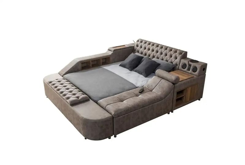 Olyvan sengepakke med benk og oppbevaring 250x290 cm kunstlær - Brun - Møbler - Senger - Sengeramme & sengestamme