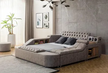 Olyvan sengepakke med benk og oppbevaring 250x290 cm kunstlær - Brun - Møbler - Senger - Sengeramme & sengestamme