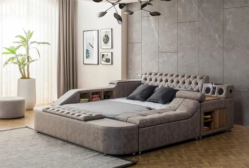 Olyvan sengepakke med benk og oppbevaring 250x290 cm kunstlær - Brun - Møbler - Senger - Sengeramme & sengestamme