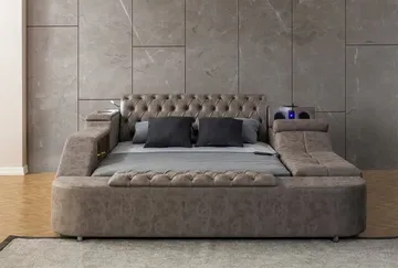 Olyvan sengepakke med benk og oppbevaring 250x290 cm kunstlær - Brun - Møbler - Senger - Sengeramme & sengestamme