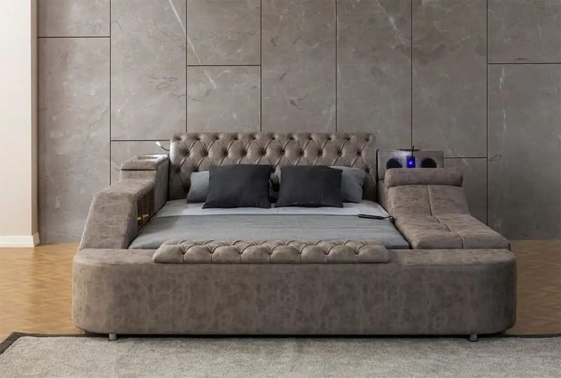 Olyvan sengepakke med benk og oppbevaring 250x290 cm kunstlær - Brun - Møbler - Senger - Sengeramme & sengestamme