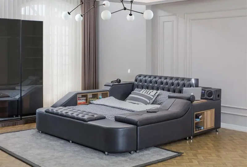 Olyvan sengepakke med benk og oppbevaring 250x290 cm kunstlær - Svart - Møbler - Senger - Sengeramme & sengestamme
