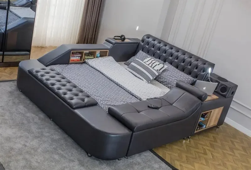 Olyvan sengepakke med benk og oppbevaring 250x290 cm kunstlær - Svart - Møbler - Senger - Sengeramme & sengestamme