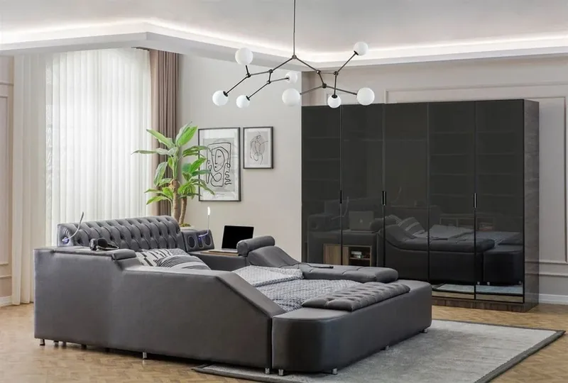 Olyvan sengepakke med benk og oppbevaring 250x290 cm kunstlær - Svart - Møbler - Senger - Sengeramme & sengestamme