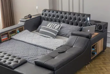 Olyvan sengepakke med benk og oppbevaring 250x290 cm kunstlær - Svart - Møbler - Senger - Sengeramme & sengestamme