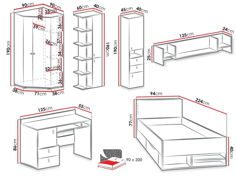 Planeta Møbelsett for Soverom - Møbler - Senger - Møbelsett til soverom