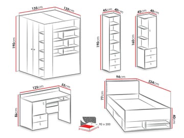 Planeta Møbelsett for Soverom - Møbler - Senger - Møbelsett til soverom