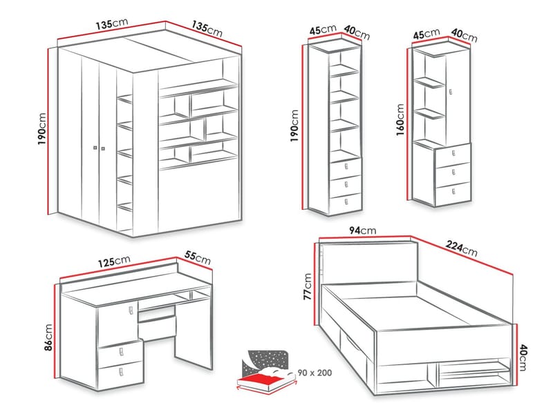Planeta Møbelsett for Soverom - Møbler - Senger - Møbelsett til soverom