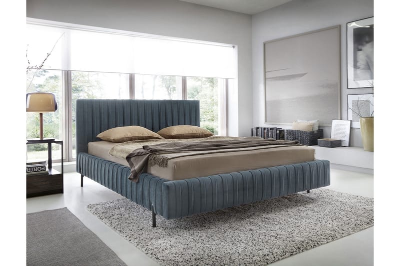 Plissa Sengeramme 160x200 cm, Blå