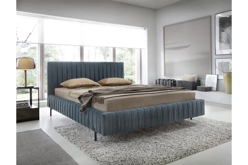 Plissa Sengeramme 160x200 cm - Blå - Møbler - Senger - Senger med oppbevaring
